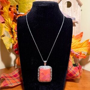 Elegant Silver and Orange Stone Pendant Necklace